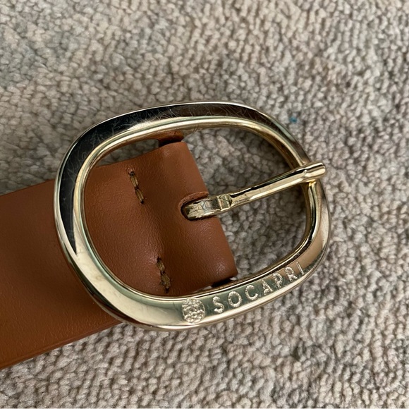 Socapri Genuine Leather Belt Made In Italy Tan Cognac Small Quiet Luxury Resort - Picture 4 of 12